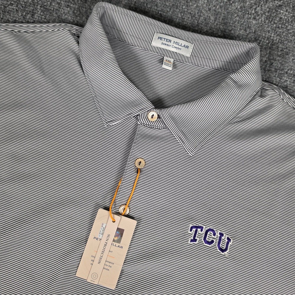TCU Horned Frogs Peter Millar Summer Comfort Polo Mens 2XL Jubilee Stripe NWT